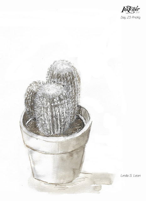 Inktober day 25 Prickly : Three cactuses by Linda S. Leon