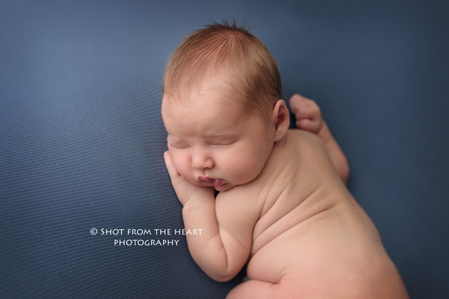 sleeping newborn baby boy on blue background