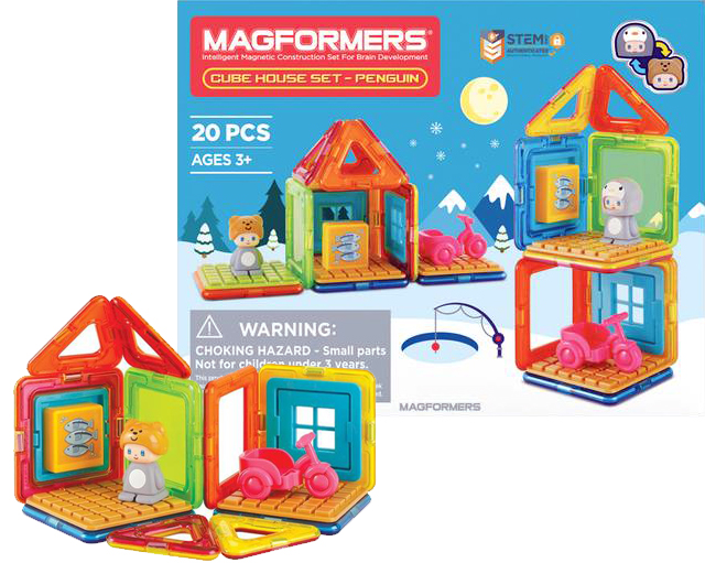 magformers, cube house toy, penguin toys, cube house penguin toy