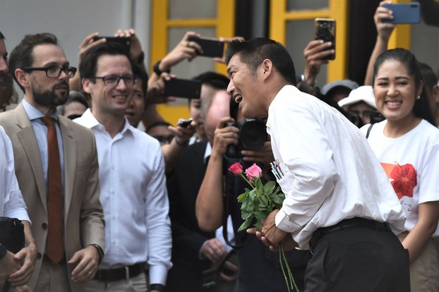 US, UK, and EU embassy staff accompany Thanathorn in Bangkok in an open act of support as he faced various criminal charges for corruption and election law violations. 