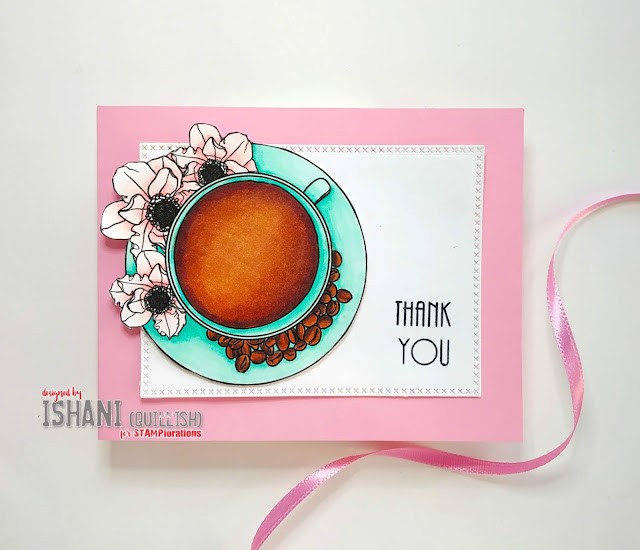 Stamplorations Spring Coffee and Anemone, Stamplorations Frames and Flowers by Dee's Artsy Impressions, Stamplorations digital stamp card, Stamplorations digi card, Stamplorations coffee card, Feminine card, card for a girl, Quillish