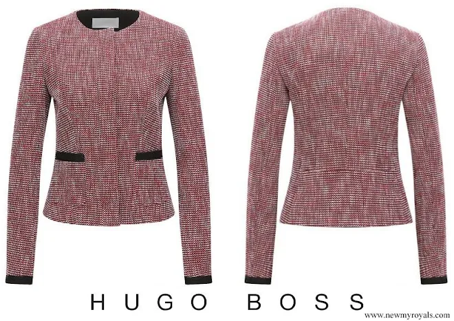 Queen Letizia wore Hugo Boss multi coloured jacquard regular fit tailored jacket