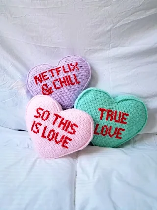 Crochet Conversation Heart Pillows