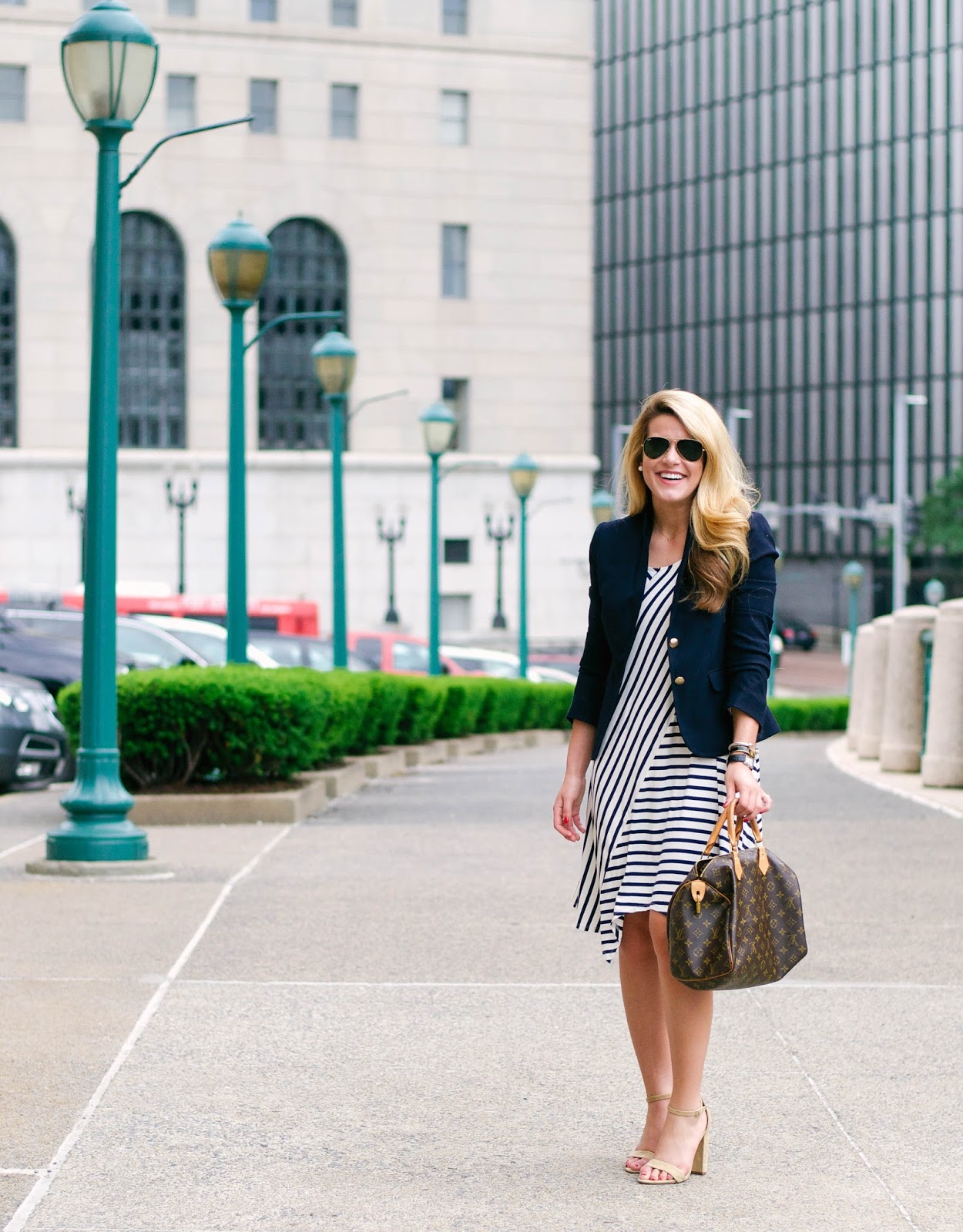 Striped Midi Wrap-Dress - LivvyLand | Austin Fashion and Style Blogger