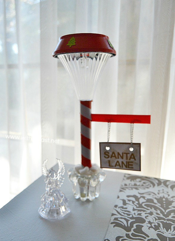 Santa Lane Lamp Post ~ Adorably cute Solar light Lamp Post, which I had changed up a bit and used what I had on hand ~ very easy and simple craft ! {Pinterest pin success!} #Christmas #ChrismasSign www.withablast.net