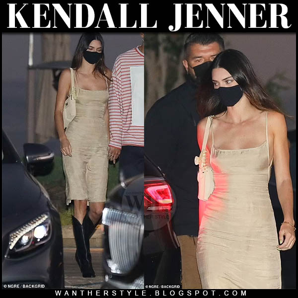 Kendall Jenner in beige dress, black boots with beige bag in Malibu on  August 29 ~ I want her style - What celebrities wore and where to buy it.  Celebrity Style