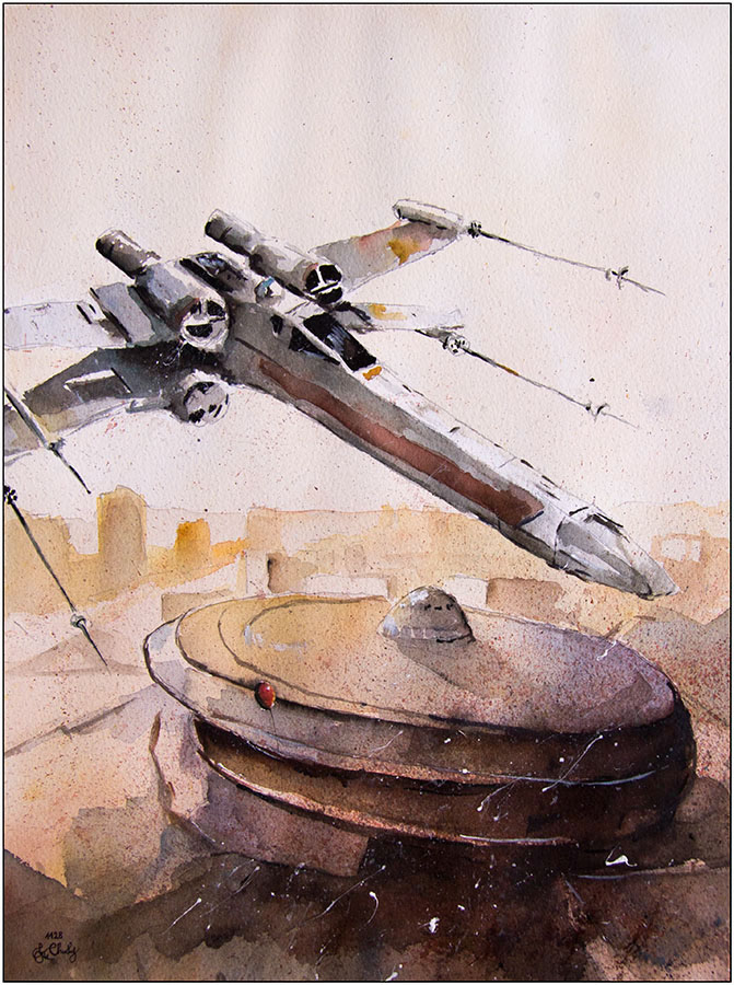 08-X-wing-Starfighter-Grzegorz-Chudy-Paintings-of-Star-Wars-worlds-in-Watercolors-www-designstack-co
