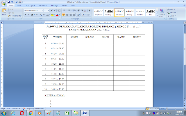 Contoh jadwal penggunaan laboratorium IPA