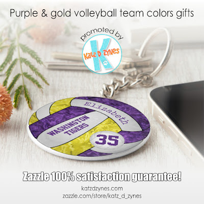 Volleyball purple and gold team colors gifts