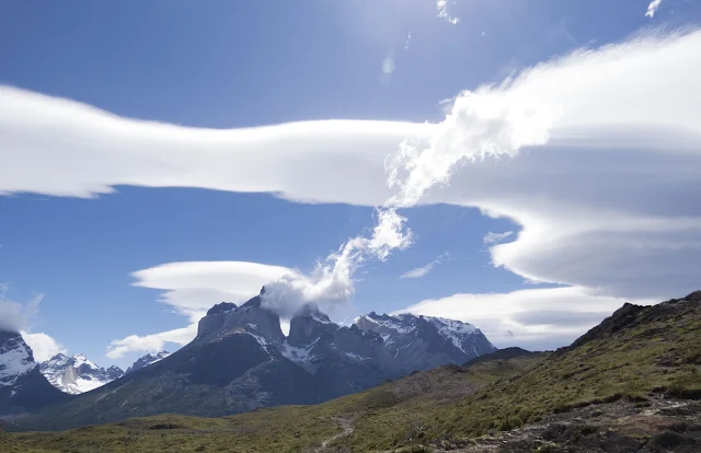 Clouds over the Cuernos in Torres del Paine National Park in Patagonian Chile