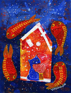 Витвинова Е.П. Ночные карпы, х. на карт., акрил, 24х18, 2016