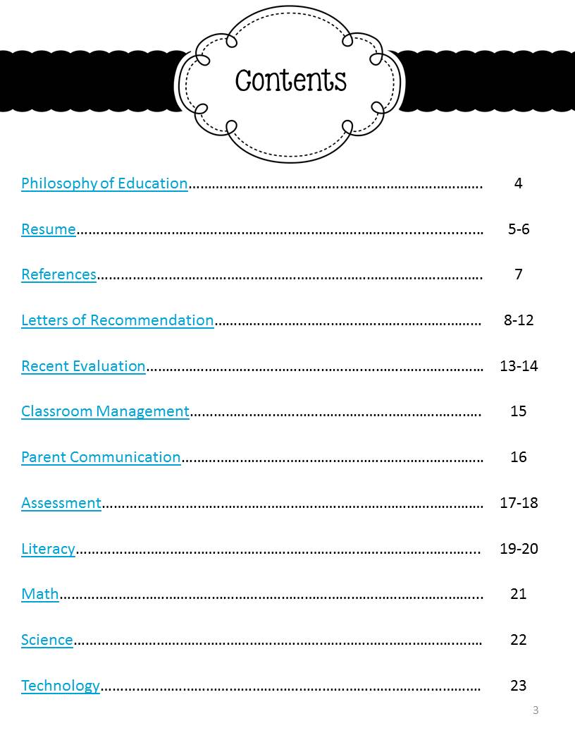 Resume contents page