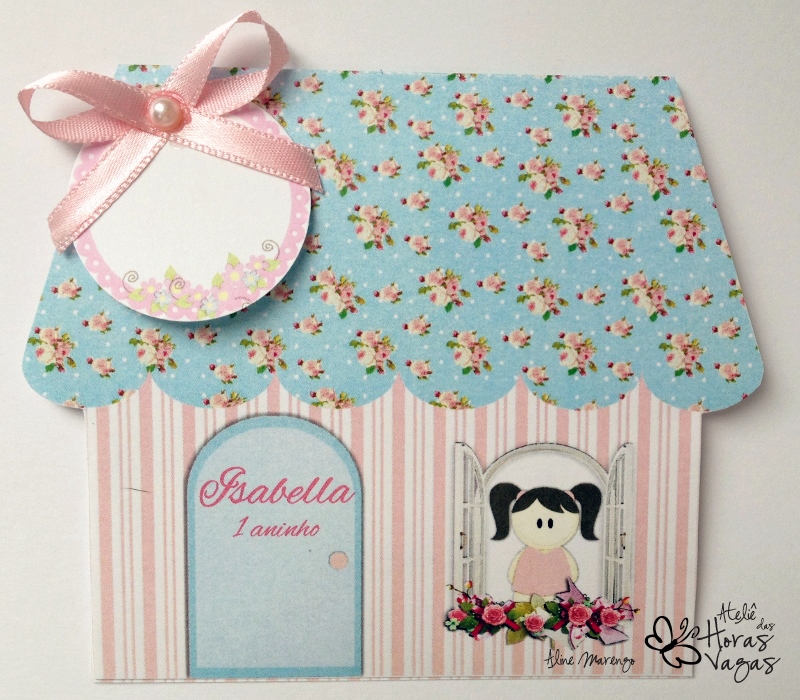 convite artesanal aniversário infantil chá de bebê casa casinha de boneca chá de bonecas jardim provençal floral azul e rosa menina