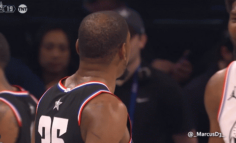 Sport GIFs & random things: Joel Embiid talking to Kevin Durant ref  laughing reaction