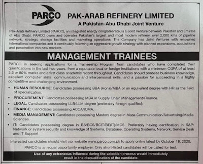 PARCO Jobs, Management Trainees jobs