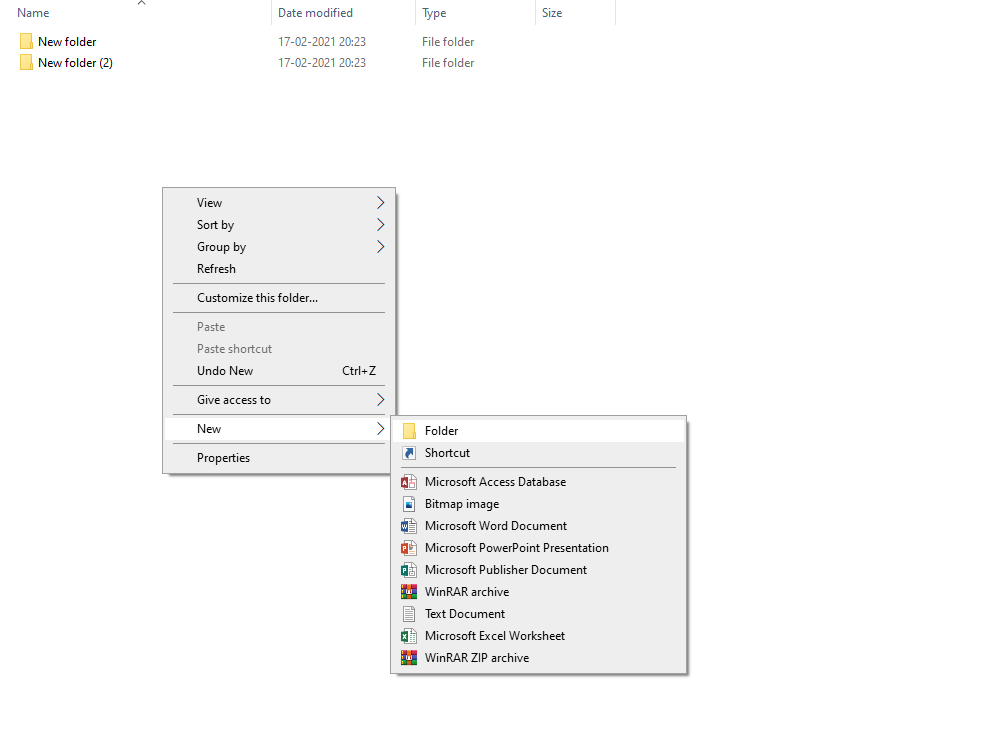 how to create new folder in windows 10
