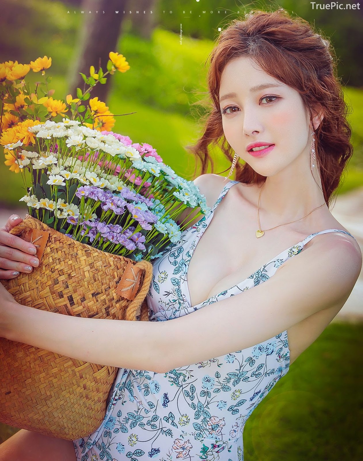 Korean lingerie queen Kim Hee Jeong - Floral Blue Monokini Swimsuit Set - Picture 31