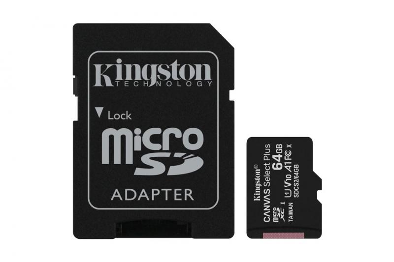 Thẻ nhớ Kingston MicrosdXC 64GB Canvas Select 100R CL1 UHS-I Card + SD Adapter