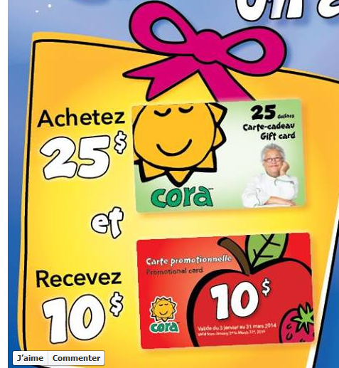 Les Coupons Rabais: Achetez une carte-cadeau Cora de 25$ et recevez une
