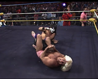 WCW Starrcade 1989 - Ric Flair locks the Figure Four on Great Muta