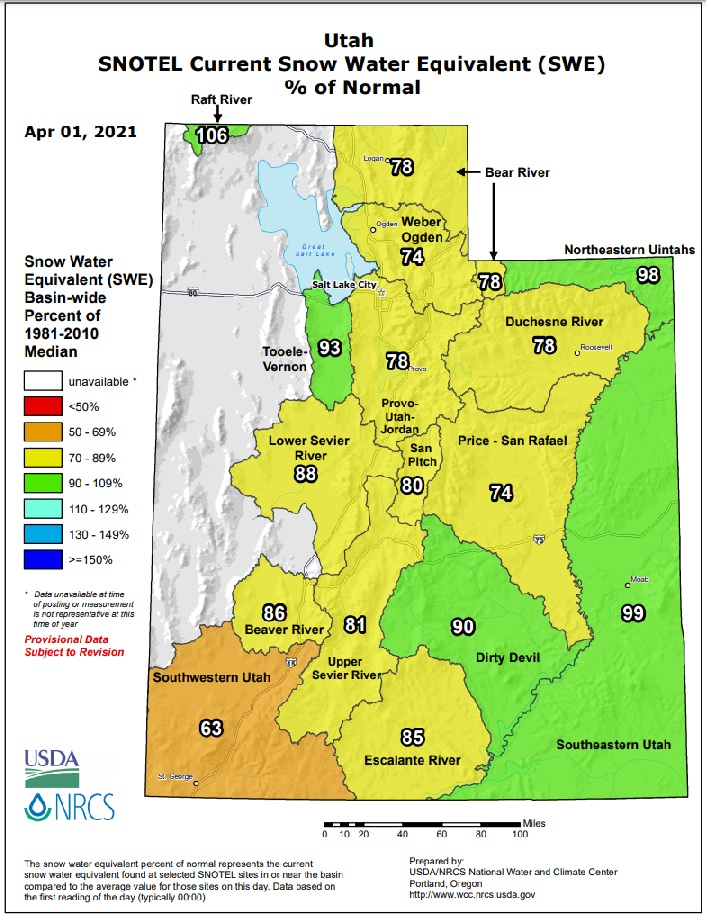 Utah Weather Snow Water Equivalent of Normal