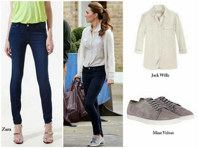 Catherine,Duchess of Cambridge: Jack Wills Blouse & Zara Jeans and Mint Velvet Shoes