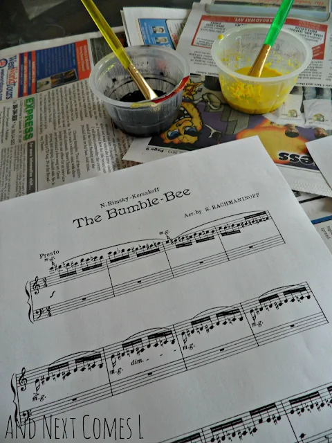 Flight of the Bumblebee sheet music craft for kids