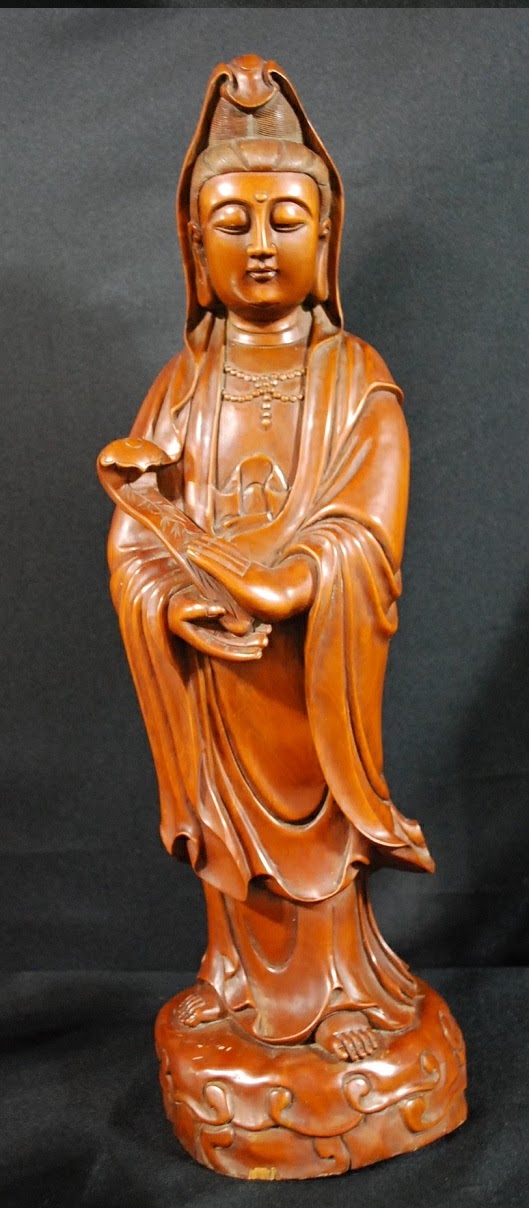 Emperors Antique A Huge, Magnificent Wooden Guan Yin Statue Holding a
