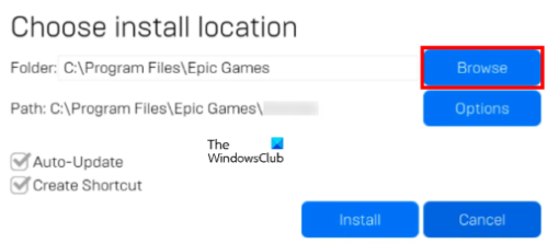 verander installatielocatie Epic Games