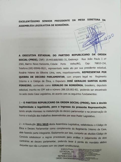 Conselho de Ética da Assembleia Legislativa recebe duas representações por quebra de decoro em desfavor de Geraldo da Rondônia 4 Conselho de Ética da Assembleia Legislativa recebe duas representações por quebra de decoro em desfavor de Geraldo da Rondônia