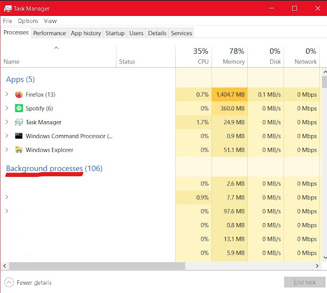 Windows 10 Task Manager Background Processes