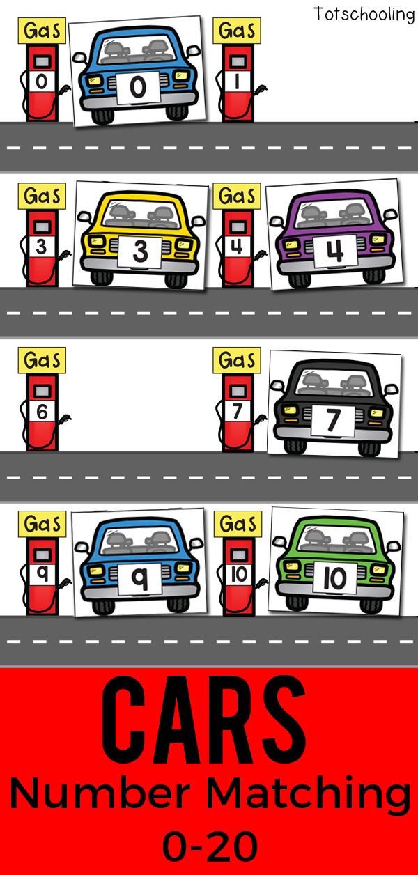 Cars Number Recognition Matching 0 Totschooling Toddler Preschool Kindergarten Educational Printables