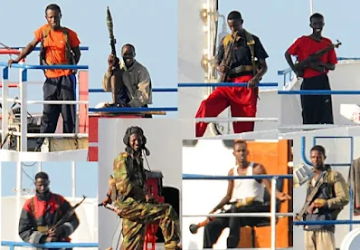 Somali pirates on a ship
