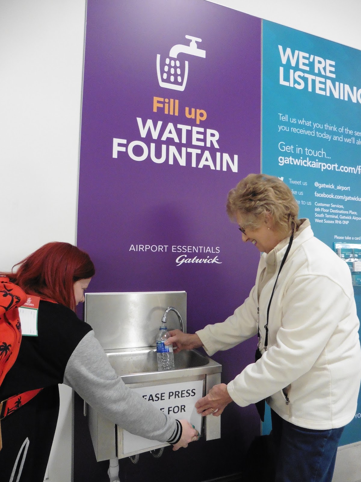 Honeyguide Wildlife Blog Drinking water at Stansted Airport