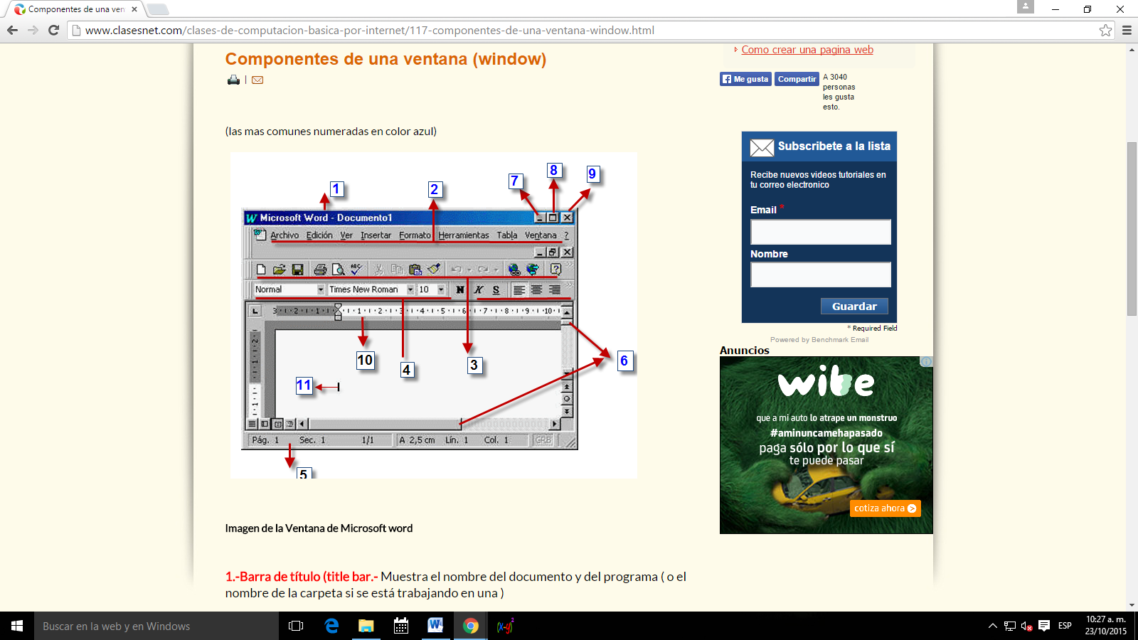 susana elementos de la ventana de windows