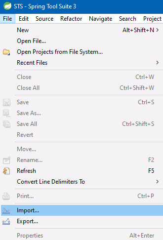 Go to File, and choose the Import option | Spring Boot MVC CRUD Example With MySQL