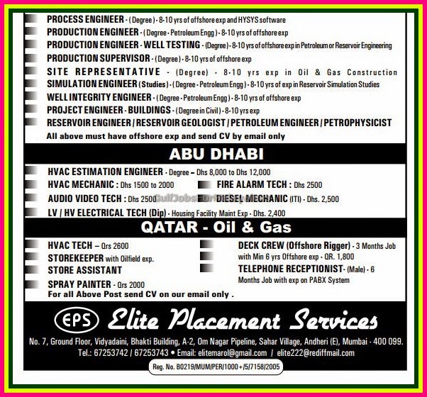 Abudhabi Offshore Large Job Vacancies, Qatar Oil & Gas Jobs Gulf Jobs