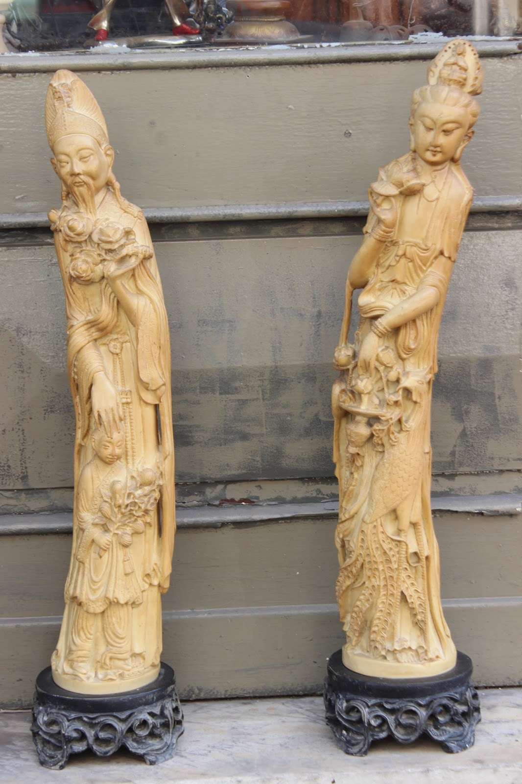 ANTICA BELLA COPPIA DI SCULTURE DIGNITARI CINESI RESINA DI ...