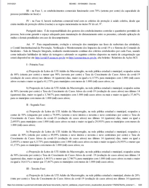 Novo decreto mantém Porto Velho e outras 11 cidades na Fase 1 e determina toque de recolher das 21h às 6h 27 Novo decreto mantém Porto Velho e outras 11 cidades na Fase 1 e determina toque de recolher das 21h às 6h