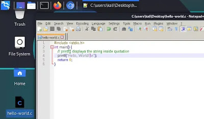 writing c programs in Kali Linux