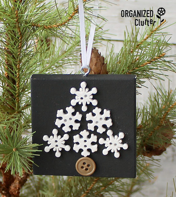 Snowflake Button & Mini Canvas Christmas Tree Ornaments