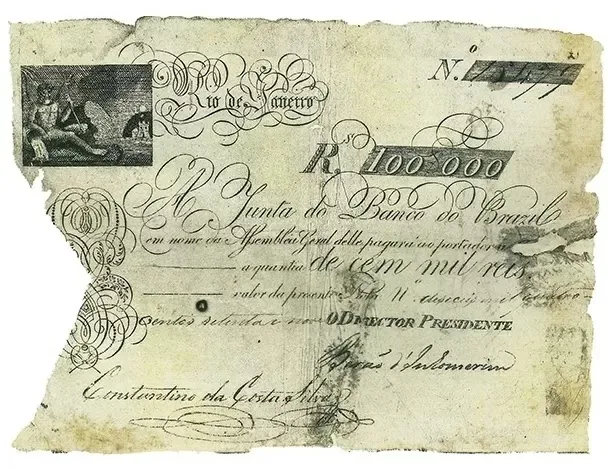 Imagem do primeiro bilhete de banco que foi emitido em nosso país