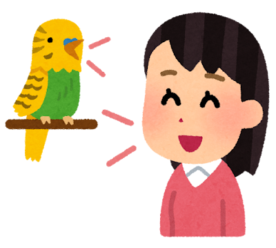 インコに言葉を教える人のイラスト