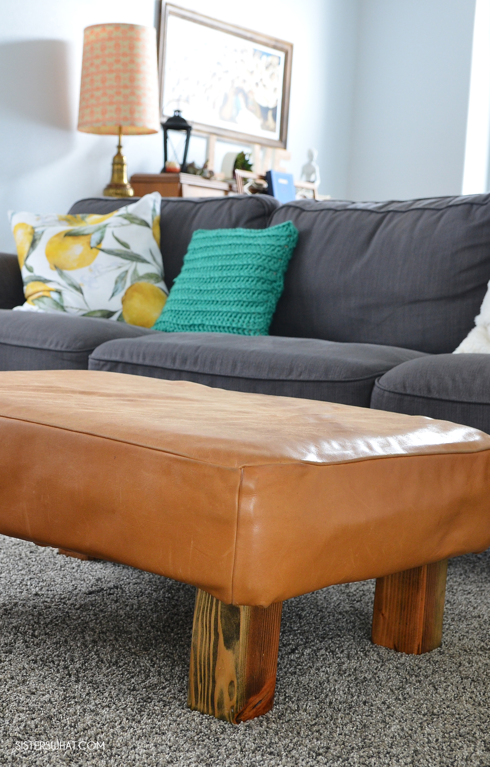 DIY Leather Upholstered Ottoman Sisters, What!