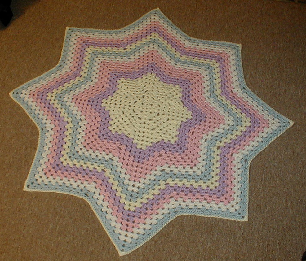 Karens Crocheted Garden Of Colors Granny Star Round Ripple Baby Blanket karens-crocheted-garden-of-colors-granny-star-round-ripple-baby-blanket