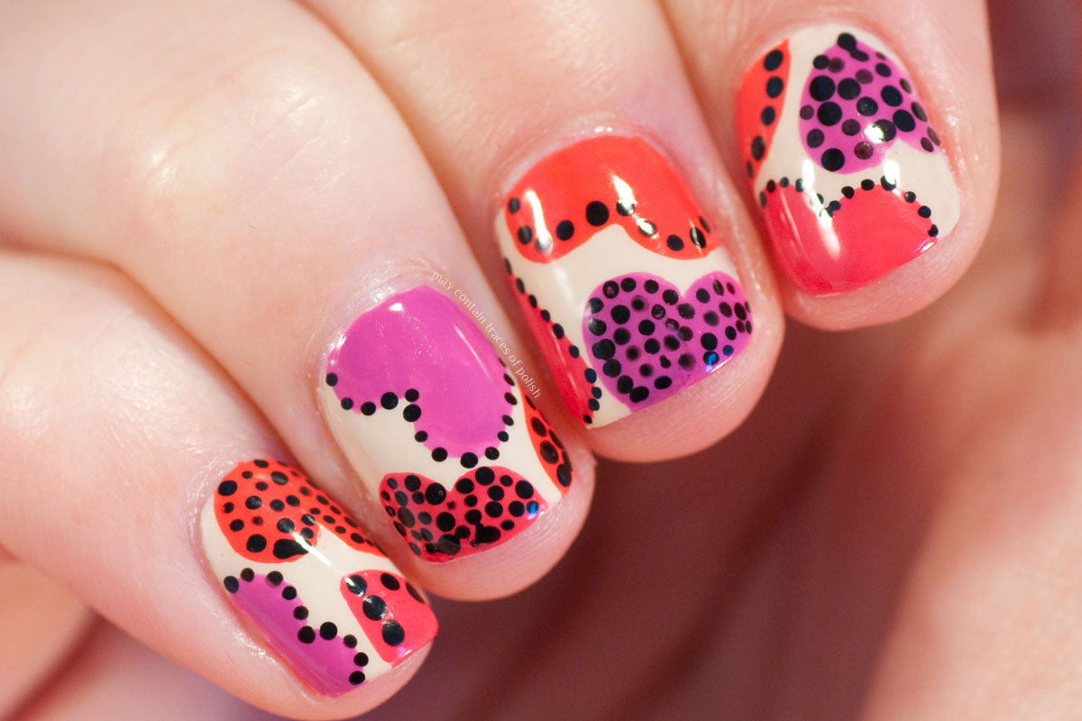 Dotted Playful Hearts Nail Art with OPI polishes