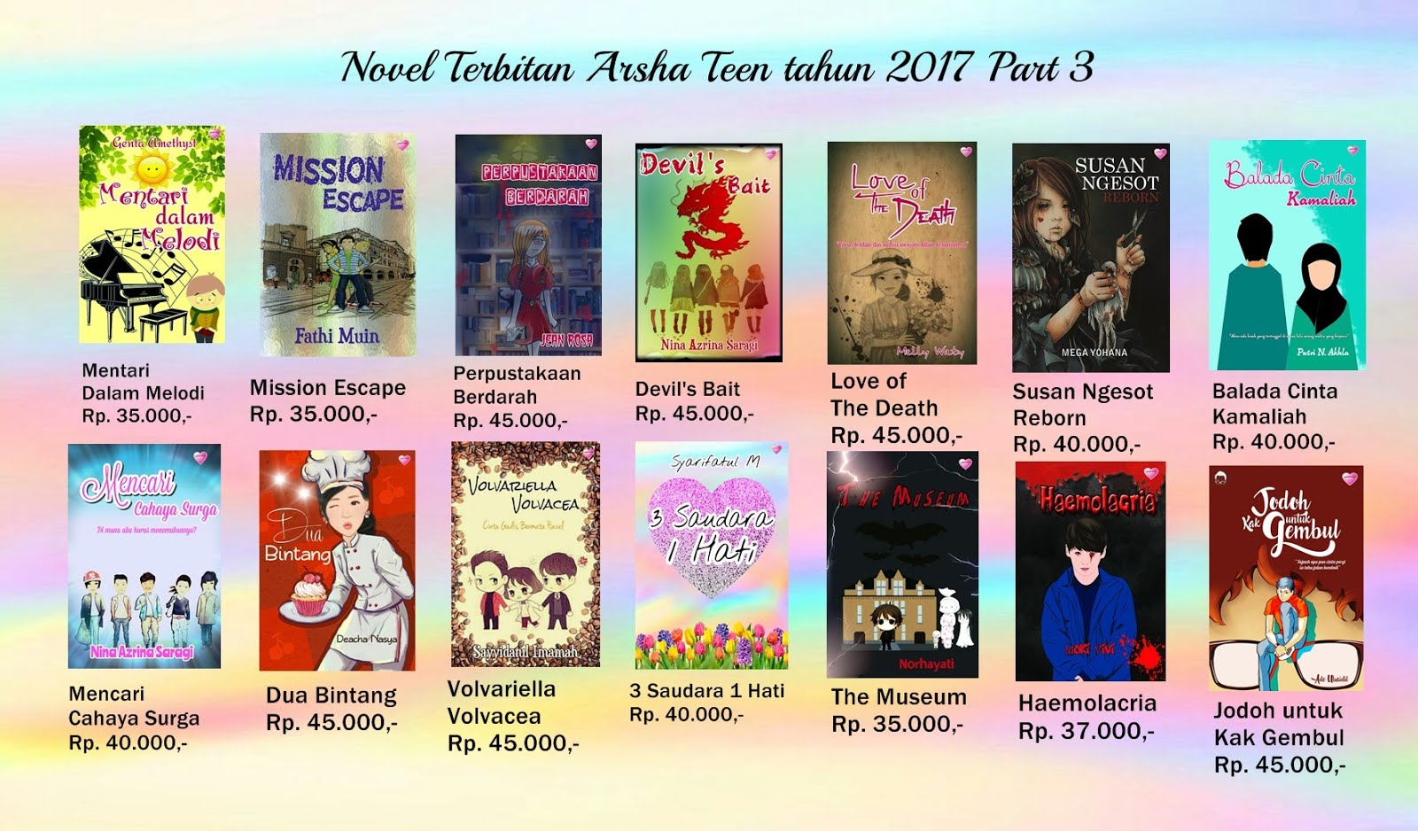 Novel Terbitan Arsha Teen Tahun 2017 Part III
