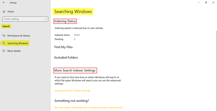 Настройки поиска в Windows 10