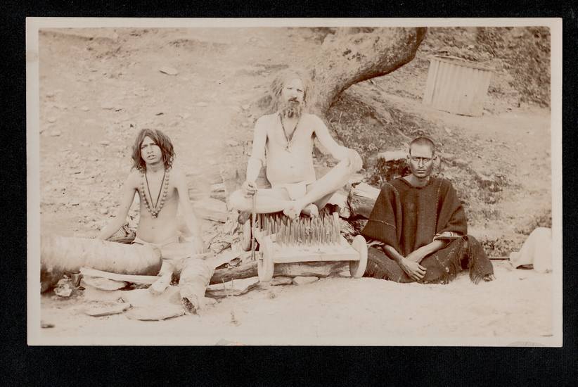 Indian Yogi Sitting on Bed of Nails Vintage Postcard Old Indian Photos