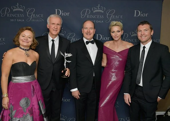 Oscar-winning James Cameron. Charlene wore Ralph Lauren Sequined Dress at 2017 Prince Rainier awards